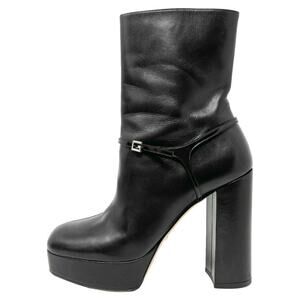Gucci Tiarah Black‎ Leather Platform Boots G Logo Buckle Block Heel 41